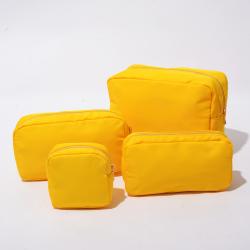 Stock RTS Mustard Yellow S M L XL 4 Pieces No MOQ Nylon Large Zipper Cosmetic Bags for Women Travel Organizer big makeup bags