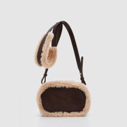 2024 New Trendy Women's Large Pu Leather And Faux Fur Plush Fluffy Soft Handbags Simple Cute Square Crossbody Bags
