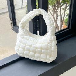 2023 Wholesale New Korean Style Pleated Nylon Hobo Mini Hand Bag Women's Trend Clutch Plaid Macaron Color Puff Cloud Handbag