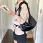 2024 Factory Wholesale High Quality PU Leather Tramp Bag Drawstring Pleated Design Crossbody Large Capacity Tote Bag Women