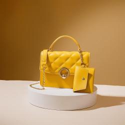 New Female Cross Border Fresh Pure Color Bag Checked Chain Single Shoulder Crossbody Bag Fashional Women's Small Bag Pendant