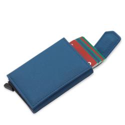 Wholesale leather pop up wallet card holder men aluminum card case leather metal card holder