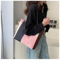 ZR007 Women's Bag PU Contrasting Color Stitching Fashion Working Comfortable Portable One Shoulder Female Girl Bag Shopping Bag