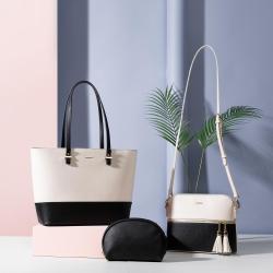 LOVEVOOK wholesale Boutiques luxury high quality PU material 3 pieces handbag sets shoulder bag wallet ladies women handbags