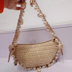 Custom 2024New Beach Holiday Travel Tote Bag Conch Star Straw Woven Shoulder Bag Fairy Underarm Handbag