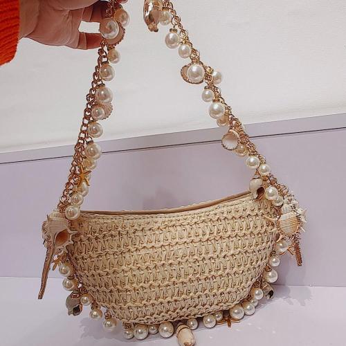 Custom 2024New Beach Holiday Travel Tote Bag Conch Star Straw Woven Shoulder Bag Fairy Underarm Handbag