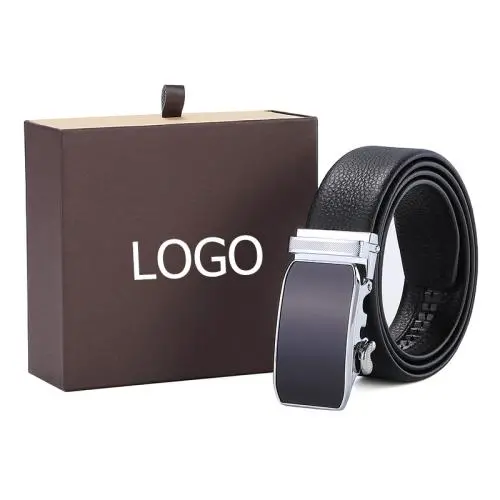 Custom Brand Logo Luxury Vegan Leather Men Belt Automatic Buckle Belts Gift Set For Men