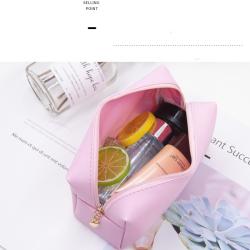 2024 New Fashion Design Private Label Custom Logo PU Leather Hand Bags Ladies Women Leather Pouches Plain Pink Makeup Bag