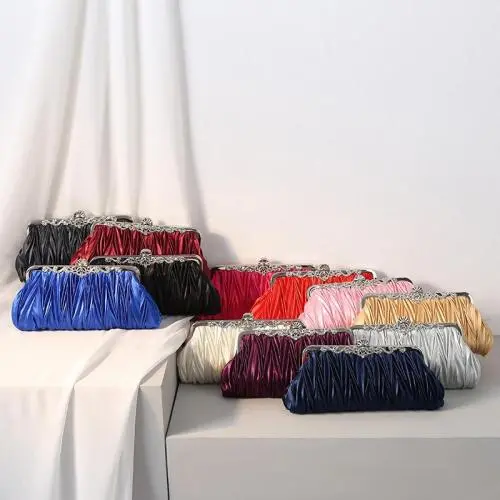 Factory Wholesale New Pleated Ladies Clutch Party Bag Banquet Handbag Bridal Wedding Dress Evening Bag