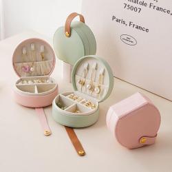 portable pu leather pink mini jewellery organizer case ring earrings necklace jewelry travel box