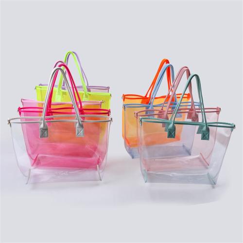 Keymay New Design Stock 10 Colors High Quality Summer Popular Transparent PVC Waterproof Handbag Tote Beach Bag Clear Tote Bags