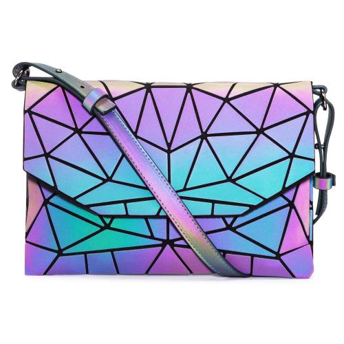 Lovevook fashion famous designer geometric luminous pu leather handbags for women ladies crossbody purses bags