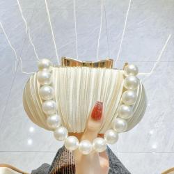 New Arrival Wrinkle Clutch Bag Handbag Party Bride Wedding Purse Apricot Pleated Pearl Chain Satin evening bag 2024 For Women