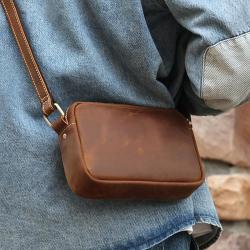 High Quality Men's handbags crossbody shoulder bag vintage crazy horse genuine leather bags brown retro cow leather bags men