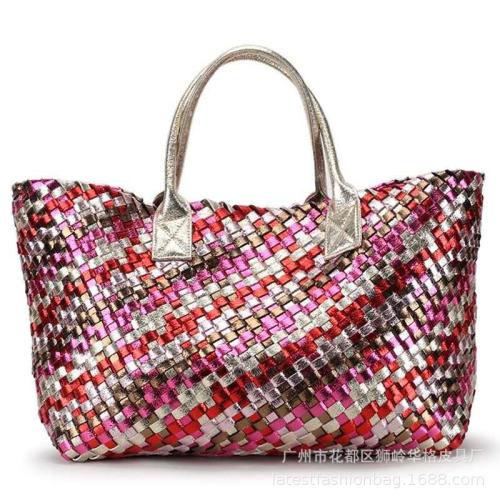2024 OEM  Luxury Designer women hand made tote Bags Female Woven Shoulder Bags factory Custom logo rainbow beach fashion handbag
