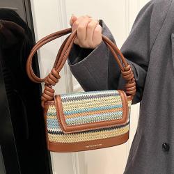 ZWY329 New Fashion Summer Beach Ladies Straw Bag Wholesale Hot Sale Rainbow Shoulder Crossbody Bag Zipper Daily PU Women Bag