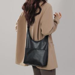HR601 Women's Bag Simple Casual Fashion Soft PU Leather One Shoulder Bucket Bag Retro Solid Color Magnetic Buckle Tote Bag
