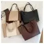 ZR539 Women's Bag PU Contrasting Color Retro Stitching Fashion Working Portable One Shoulder Female Girl Tote Bag Shopping Bag