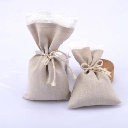 Eco-Friendly 100% Linen Lace Fabric Rice Tea Coffee Bean Storage Bag Organic Drawstring Linen Cotton Gift Packing Pouch
