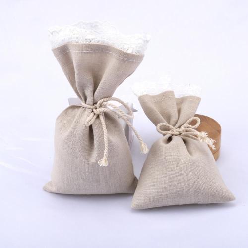 Eco-Friendly 100% Linen Lace Fabric Rice Tea Coffee Bean Storage Bag Organic Drawstring Linen Cotton Gift Packing Pouch