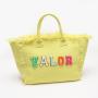 Keymay New Stock Canvas Cotton Tote Shopping Bag Waterproof Women Casual Yellow Handle Shoulder With Zipper Large Beach Bag