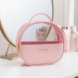 Luxury Travel Toiletry Pvc Pu Leather Would Handles Waterproof Large-Capacity Transparent Cosmetic Bags For Makeup Artist