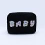 Keymay DIY GLAM STUFF MAMA SNACKS Embroidery Chenille Letter Patches Teddy Make Up Pouch Makeup Storage Bag Cosmetic Travel Bag