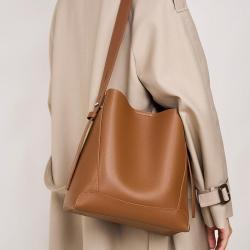 Autumn & Winter Genuine Leather Brown Bucket Bags Shoulder Underarm bags for Women Leather Handbags for Ladies Luxury Tote Bags
