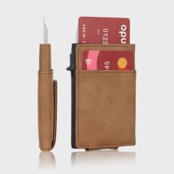 Aluminum Alloy Card Holder Rfid Leather Wallet Magnetic Money Clip Leather Aluminum metal wallets