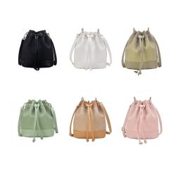 2024 Custom Canvas PU Leather Bucket Crossbody Bag For Women Shoulder Drawstring