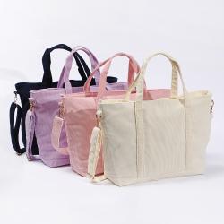 Large Capacity Oversized Multi Usage Corduroy Cotton Zipper Closed Shopping Tote Bag Portable Women's Tote Bags