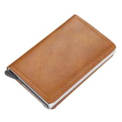OEM041 Leather Men Aluminum Wallet Back Pocket ID Card holder RFID Blocking Mini Wallet Automatic Credit Card Coin Purse
