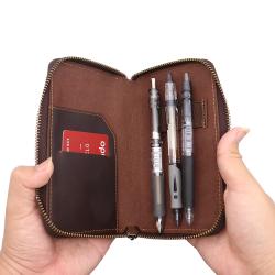 Wholesale Custom Pen Pouch Leather Zipper Pen Bag Leather Pen Case For School Stationery Bag Purse Clutch Bag