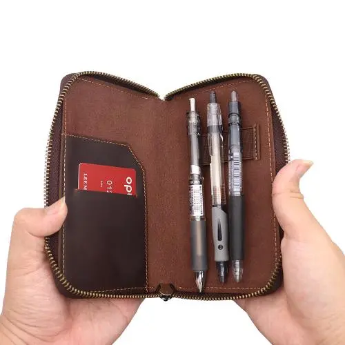 Wholesale Custom Pen Pouch Leather Zipper Pen Bag Leather Pen Case For School Stationery Bag Purse Clutch Bag