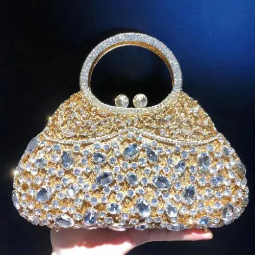 Wholesale Rhinestone Diamond Purse Golden Bling Party Shoulder Bag Wedding Purse Crystal Bag  Bling Glitter Purse Crown Bo