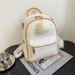 Plush Pendant Backpack Women Pure Color Custom Designer Handbag Pu Leather Fashion Lady Bag JY221006