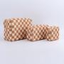 Keymay Custom Low MOQ Tan Pink Blue Cosmetic Case Waterproof All Over Printing Storage Bag For Women checkered Makeup Bag