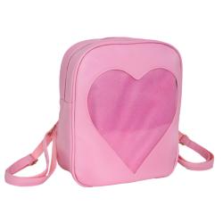 Custom design Candy PU Leather Love Heart Shape clear window Ita Bag Backpack