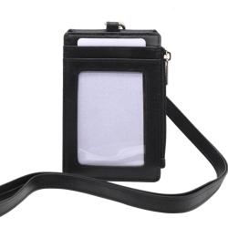 Custom id card holder high quality genuine leather rfid business name tag lanyard id badge holder