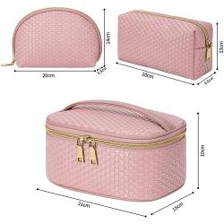 Brown Checkered Makeup Case Portable Pu Cosmetic  Makeup Bag Vegan Leather  Cosmetic Bag Travel Bag For Cosmetics