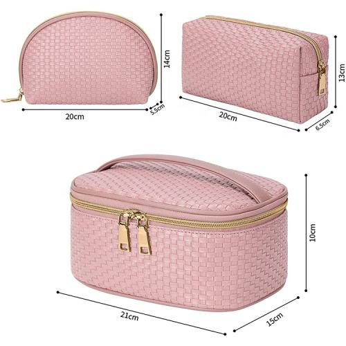 Brown Checkered Makeup Case Portable Pu Cosmetic  Makeup Bag Vegan Leather  Cosmetic Bag Travel Bag For Cosmetics