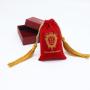 Custom Gold Logo Printed Tassels Small Velvet Bag For Necklace Red Soft Luxury Velvet Jewelry Pouch