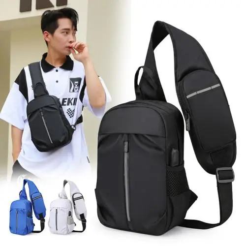 Oxford Crossbody Bag Adjustable Strap Sling Backpack Outdoor Travel One Shoulder Messenger Bag With USB Charger Port