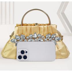HR666 Women New Designed Silk-like Inlaid Diamond Brightly Clutch Handbag Fashion Retro Dinner Bag Ladies Luxury Party Bag