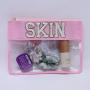 Keymay New Trend Wholesale PVC Makeup Pouch Custom Embroidered Letter Patches Snacks Clear Cosmetic Bag