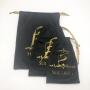 Custom Gold Logo Black Jewelry Drawstring Dust Velvet Bag Super Soft Velvet Gift Cosmetic Pouch