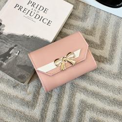 New Pure Color Butterfly Knot Mini Purse Wholesale Lady Multi - Card Coin Purse Pu Leather Magnetic Button Wallet
