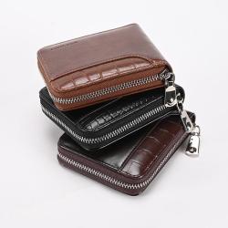 High Quality Custom  Retro spliced stone pattern coin black wallet horizontal three-fold chain men's short wallet