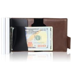 Leather Pop Up Card Holder Wallet Aluminum Metal Pop Up Card Case Metal Wallets