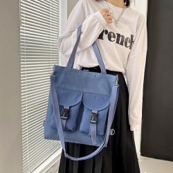 New Fashion Woman Canvas Bag Custom Wholesale Large Capacity Simple Student Book Bag Pure Color Soft Shopping Shoulder Bag